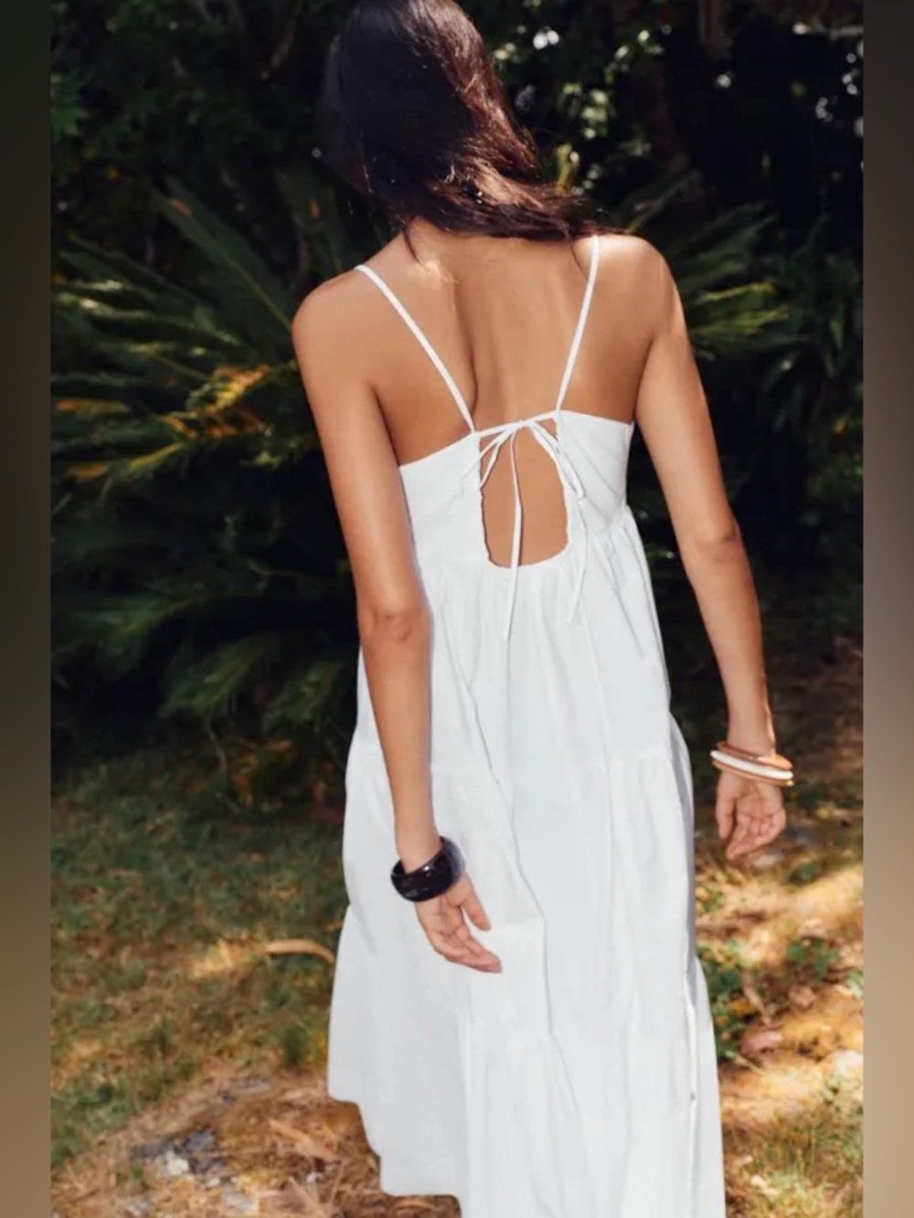 ZARA Organic Cotton Poplin White Tiered Sleeveless Tie-back Midi Dress. - Picture 3 of 13